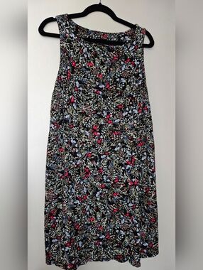 J. Jill Black Floral A-Line Midi Dress with Back Smocking, XL Petite, 16-18
